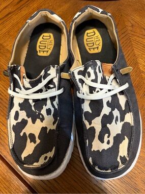 Hey Dude Black & White Cow Print Casual Shoes